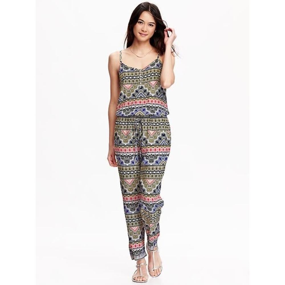 Old Navy Women's Multicolor Aztec Print Sleeveless V-Neck Camisole Jumpsuit Sz M